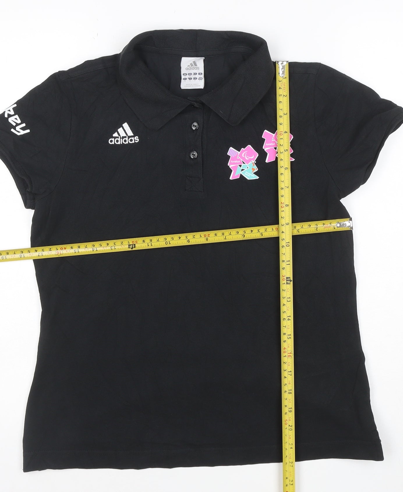 Adidas Women Black London 2012 Polo Shirt Size 14 Short Sleeve Cotton