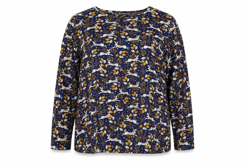 FatFace Women's Blue Animal Print Long Sleeve Tunic Blouse Size 16
