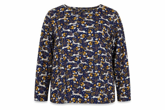 FatFace Women's Blue Animal Print Long Sleeve Tunic Blouse Size 16