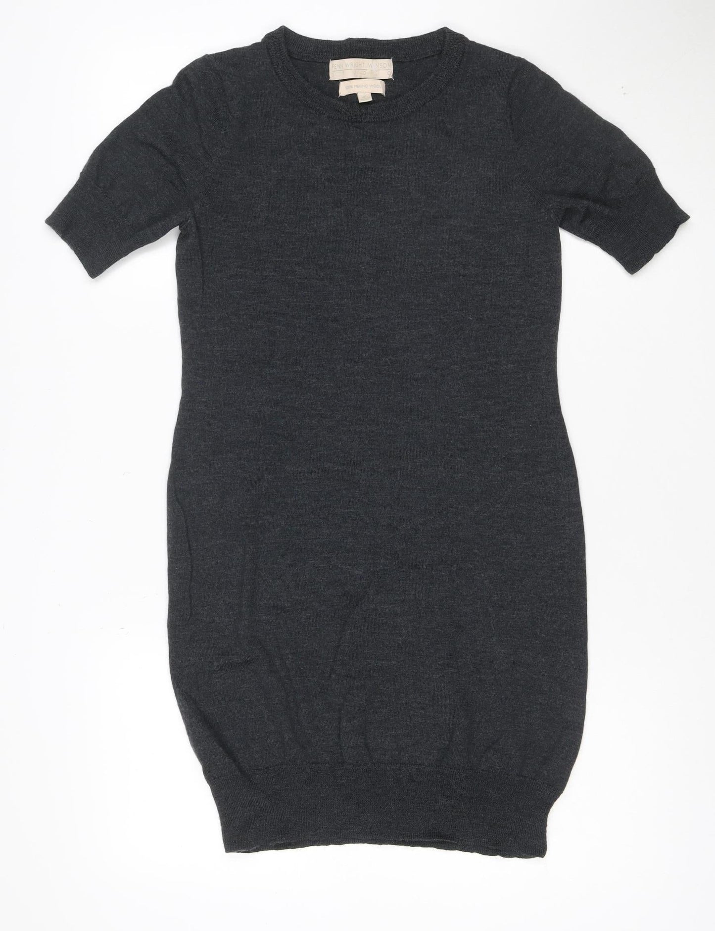 Fenn Wright Manson Women Grey Wool Shift Dress Size 12 Short Sleeve