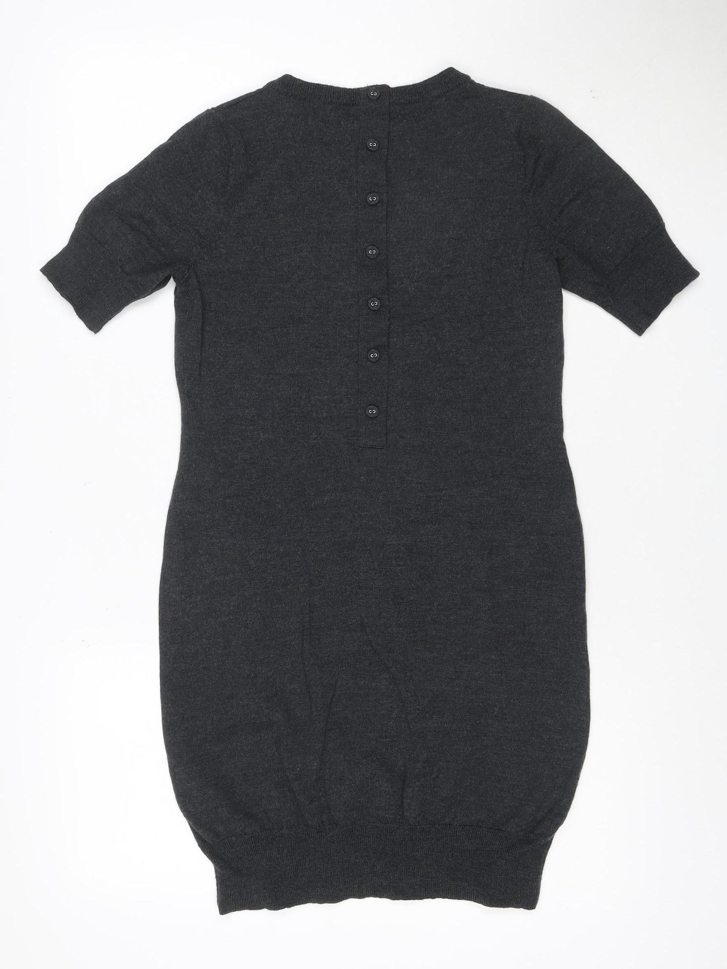 Fenn Wright Manson Women Grey Wool Shift Dress Size 12 Short Sleeve