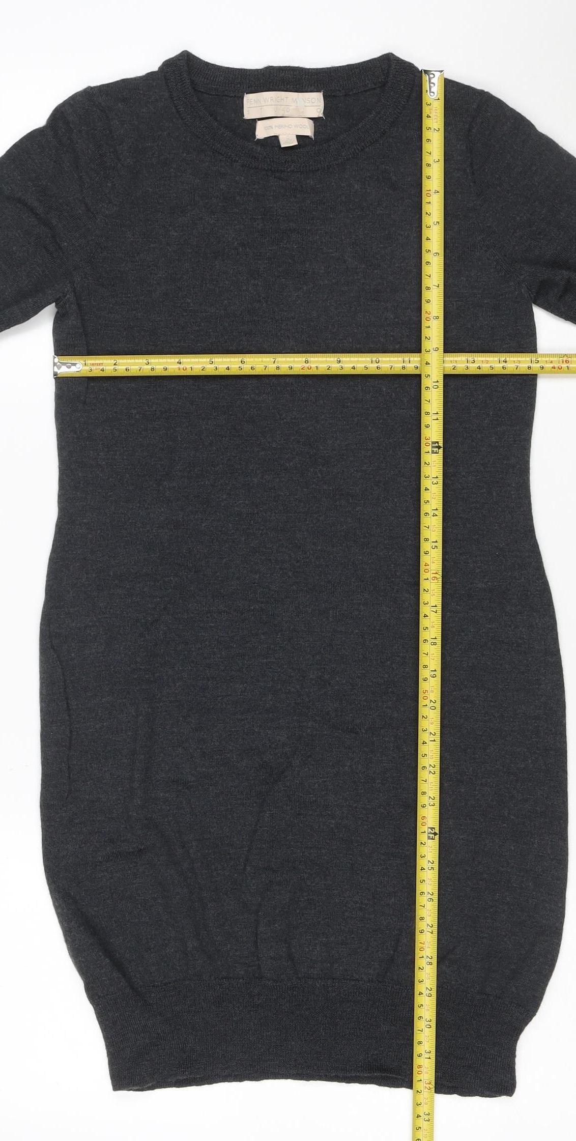 Fenn Wright Manson Women Grey Wool Shift Dress Size 12 Short Sleeve