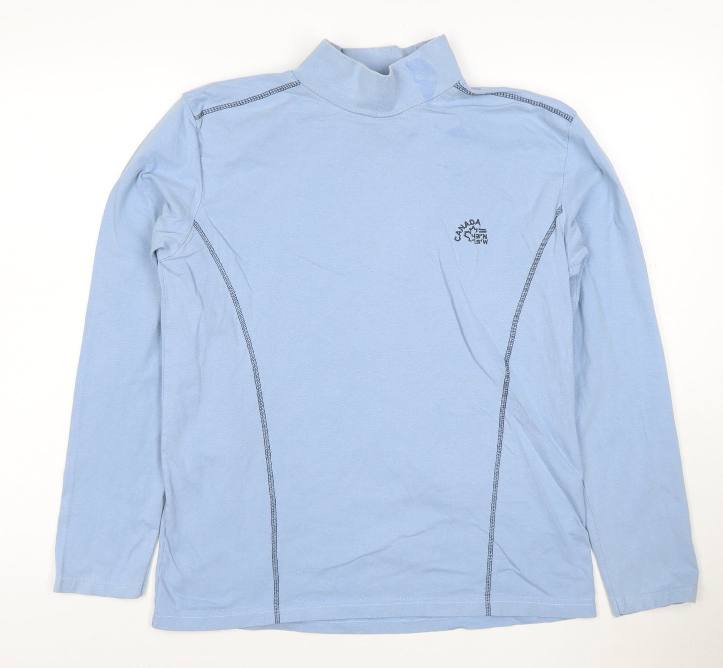 Atlas For Men Blue Long Sleeve High Neck Cotton T-Shirt Men's Small