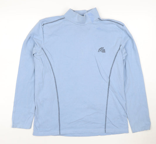 Atlas For Men Blue Long Sleeve High Neck Cotton T-Shirt Men's Small