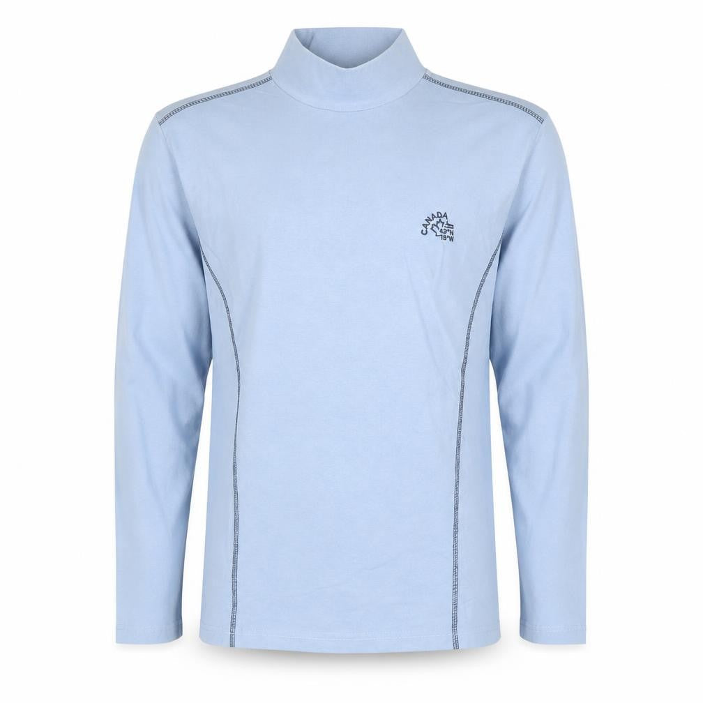 Atlas For Men Blue Long Sleeve High Neck Cotton T-Shirt Men's Small