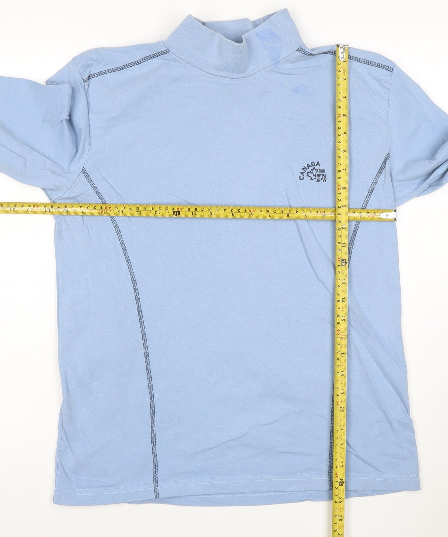 Atlas For Men Blue Long Sleeve High Neck Cotton T-Shirt Men's Small
