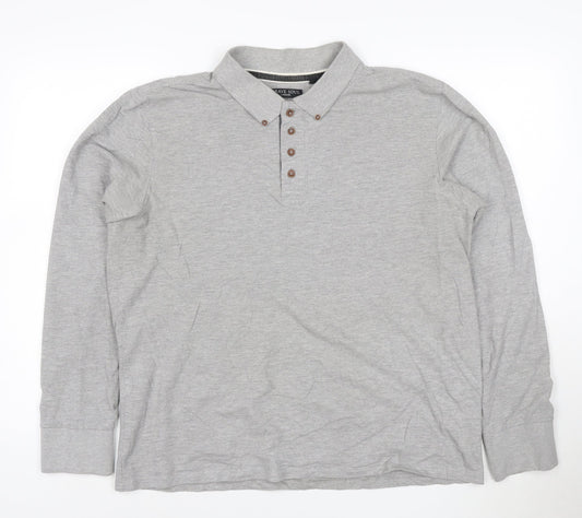 Brave Soul London Men's Grey Long Sleeve Polo Shirt XL Classic Fit