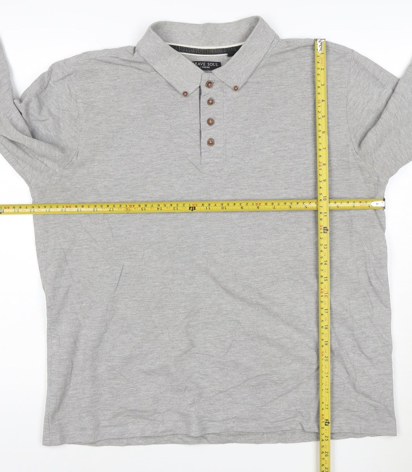 Brave Soul London Men's Grey Long Sleeve Polo Shirt XL Classic Fit