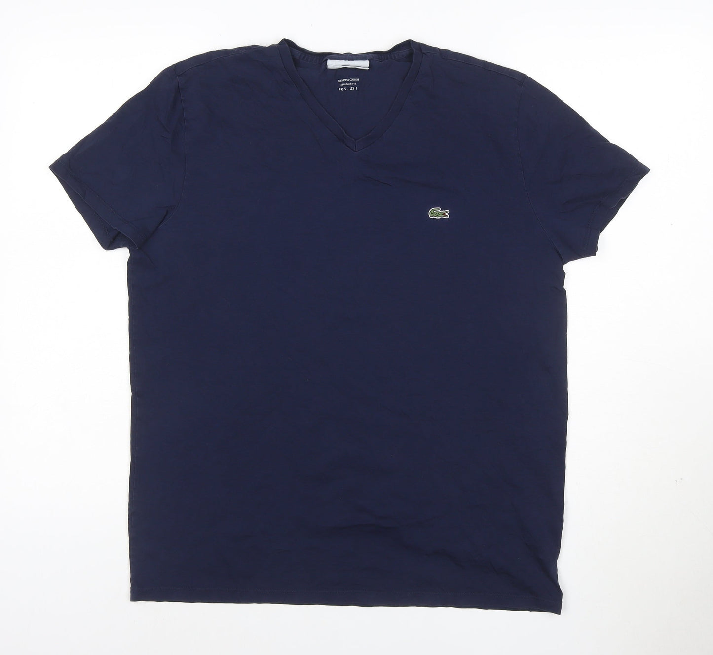 Lacoste Men's Blue Regular Fit V-Neck Cotton T-Shirt Size S
