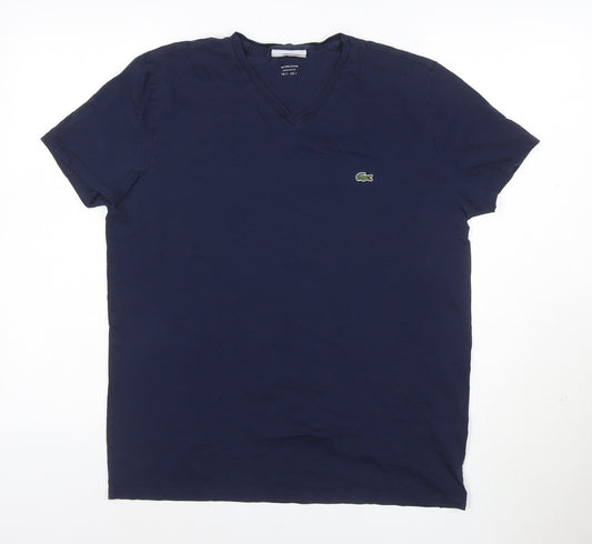 Lacoste Men's Blue Regular Fit V-Neck Cotton T-Shirt Size S