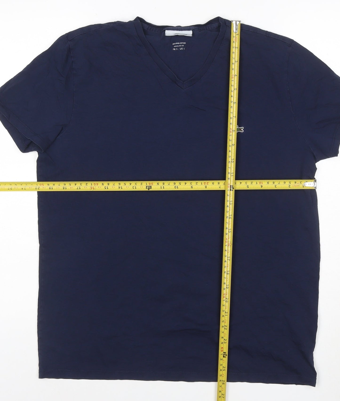 Lacoste Men's Blue Regular Fit V-Neck Cotton T-Shirt Size S