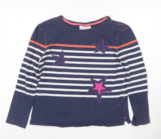White Stuff Women's Blue Striped Star Cotton Long Sleeve T-Shirt Size 12