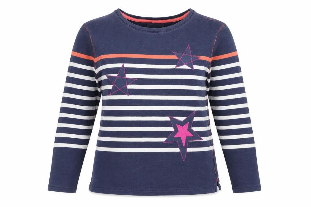 White Stuff Women's Blue Striped Star Cotton Long Sleeve T-Shirt Size 12
