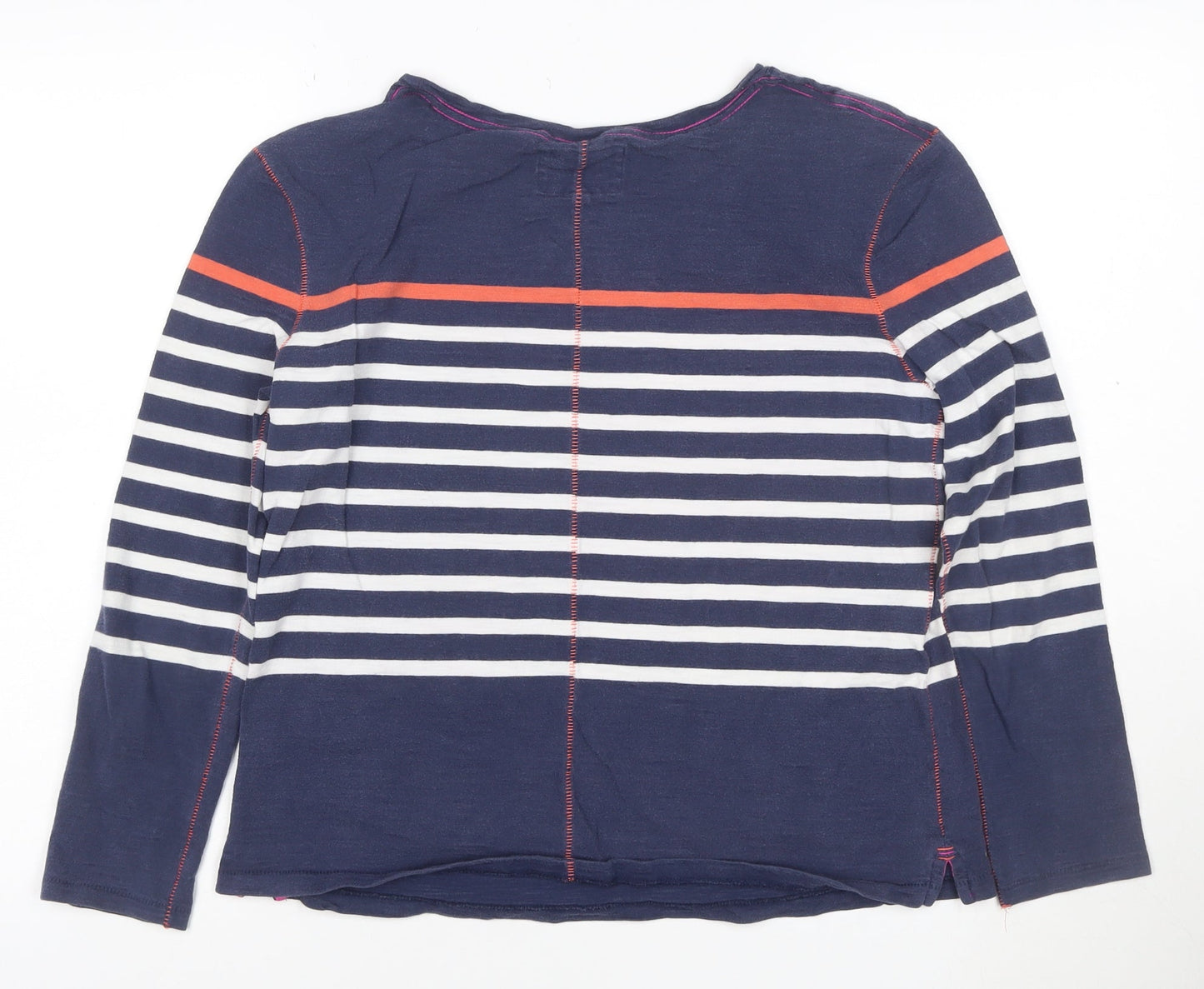White Stuff Women's Blue Striped Star Cotton Long Sleeve T-Shirt Size 12