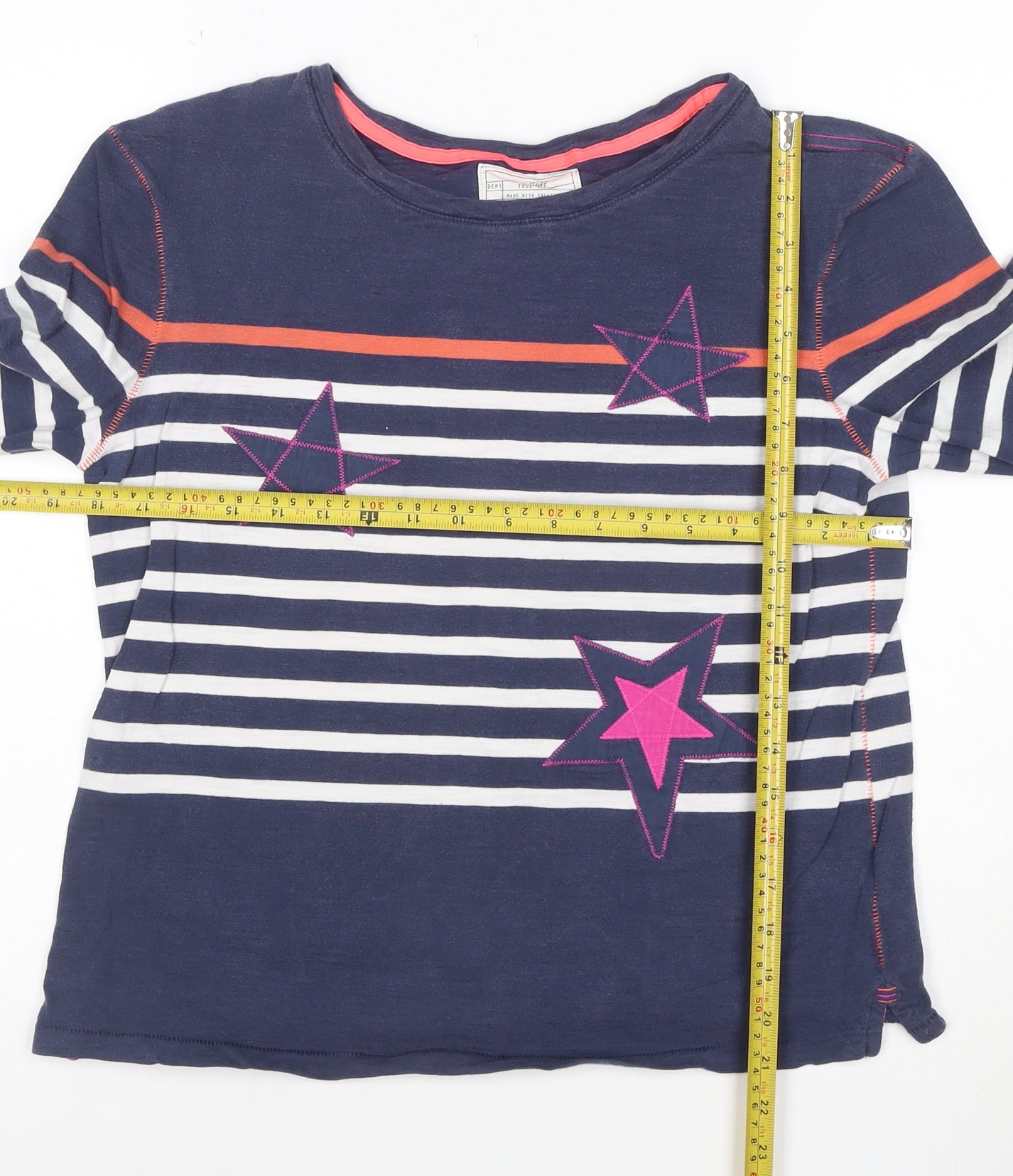 White Stuff Women's Blue Striped Star Cotton Long Sleeve T-Shirt Size 12