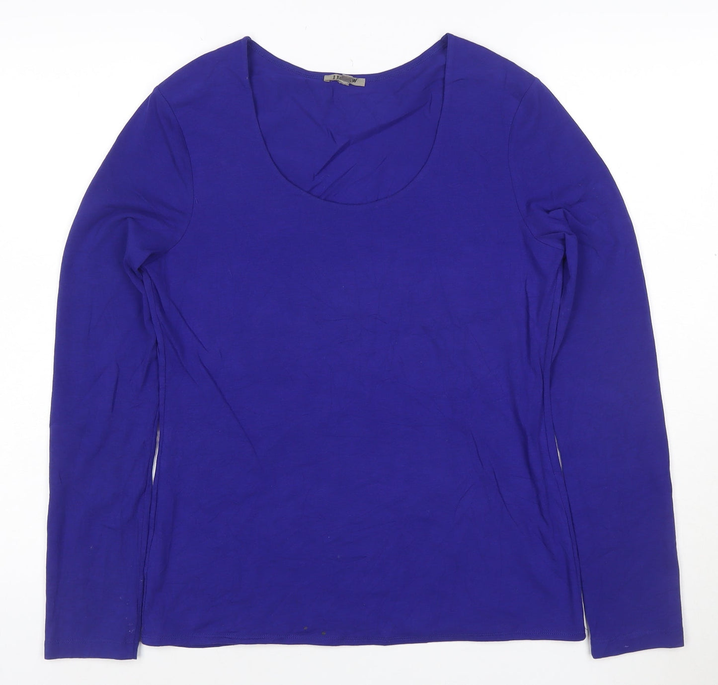 Jigsaw Women's Blue Long Sleeve Cotton Blend Scoop Neck Top Size L