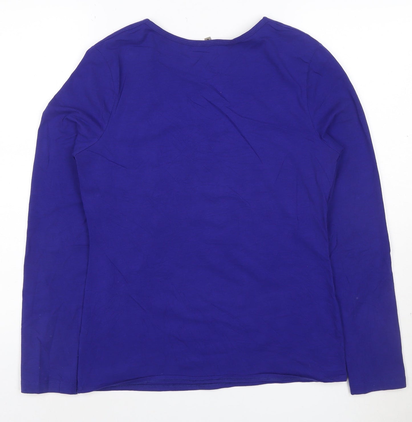 Jigsaw Women's Blue Long Sleeve Cotton Blend Scoop Neck Top Size L