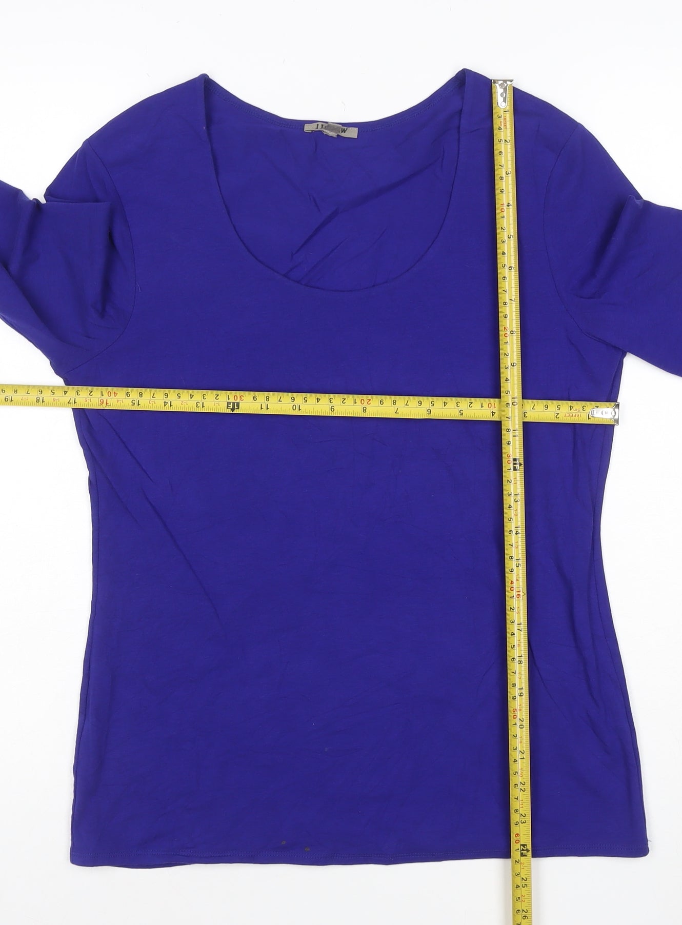 Jigsaw Women's Blue Long Sleeve Cotton Blend Scoop Neck Top Size L
