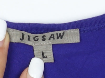 Jigsaw Women's Blue Long Sleeve Cotton Blend Scoop Neck Top Size L