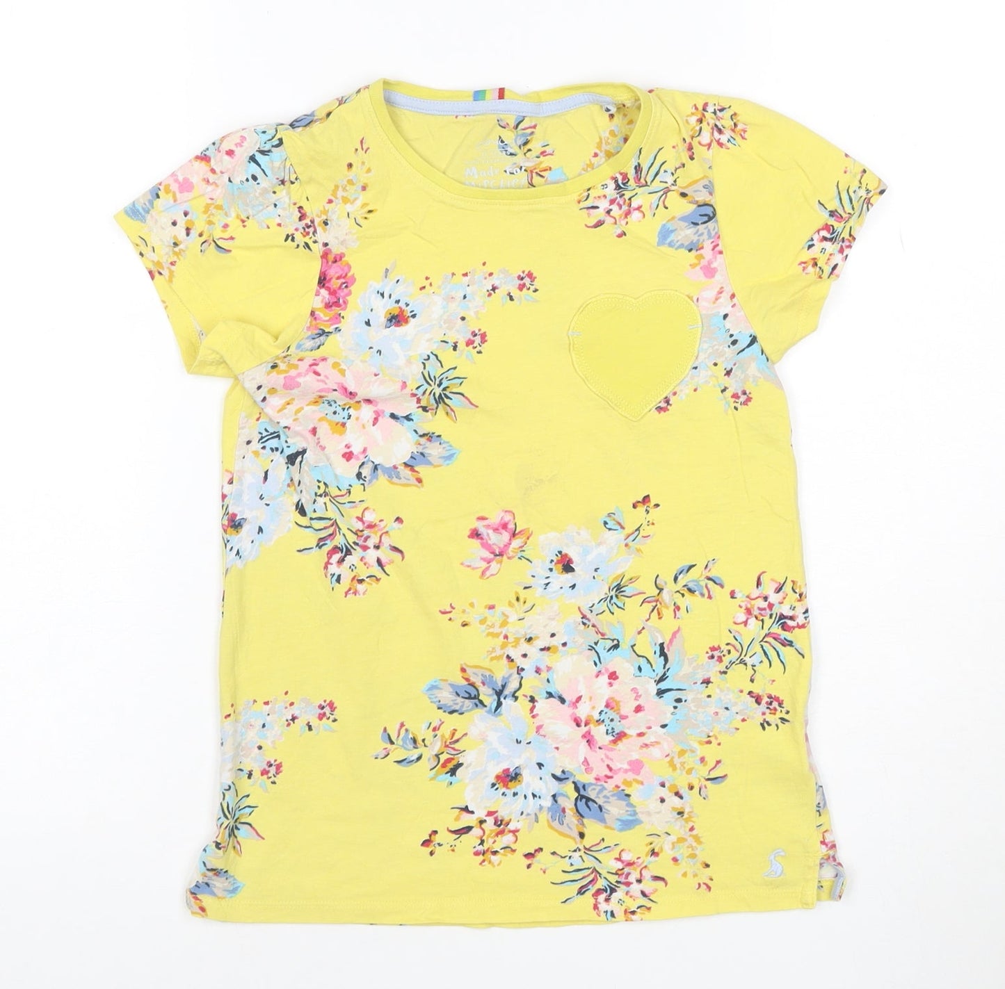 Joules Girls Yellow Floral Cotton T-Shirt Age 11 Years Short Sleeve