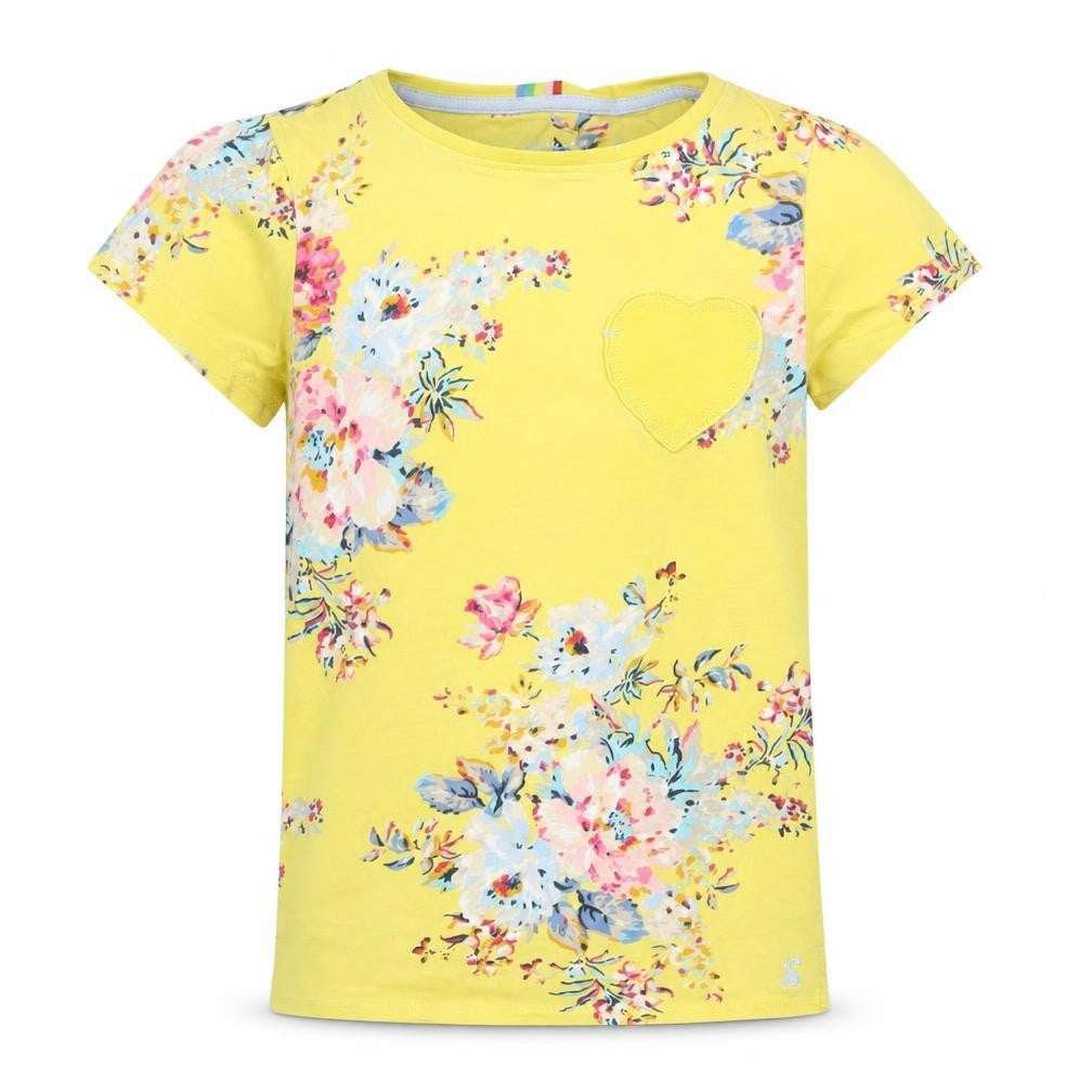 Joules Girls Yellow Floral Cotton T-Shirt Age 11 Years Short Sleeve
