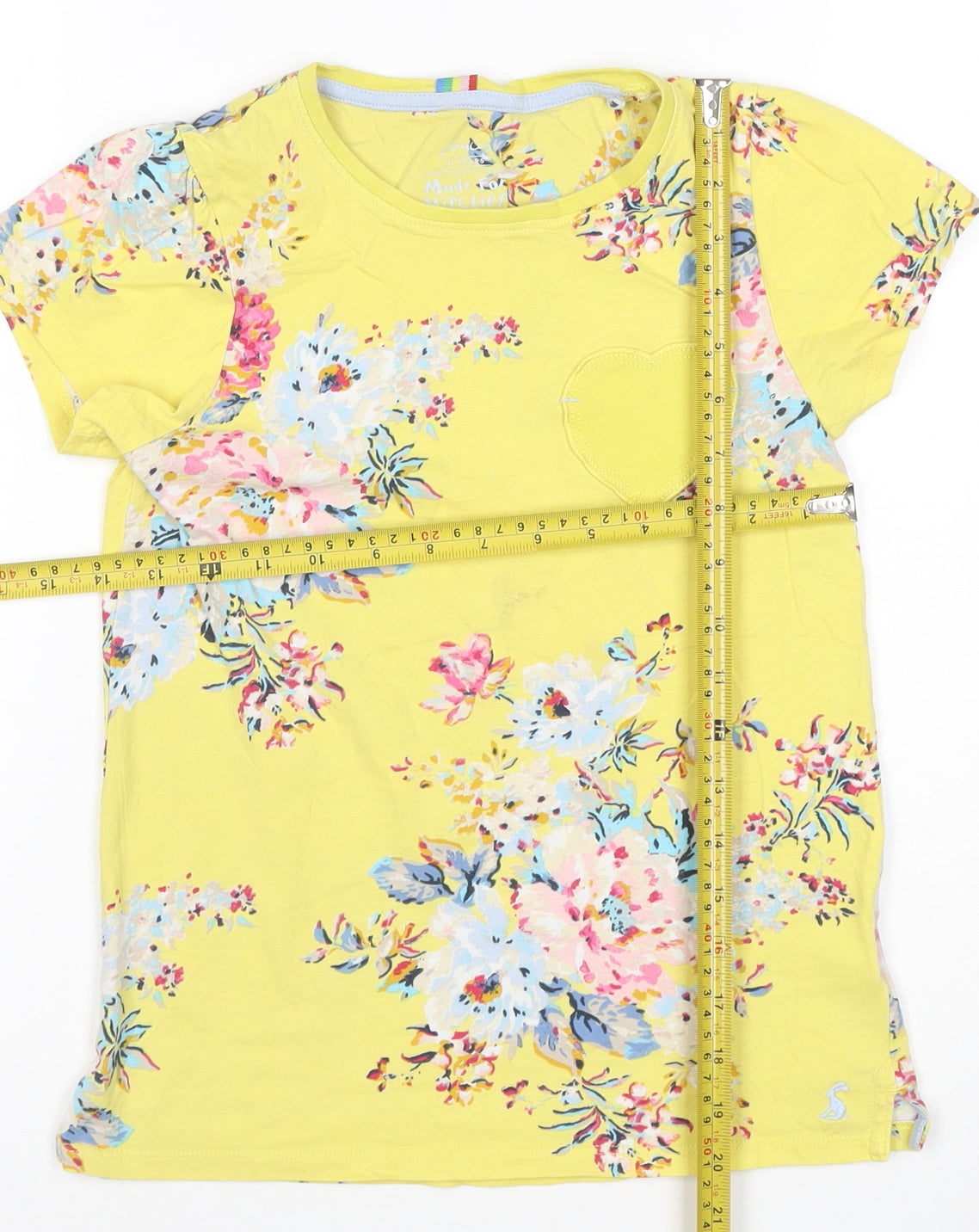 Joules Girls Yellow Floral Cotton T-Shirt Age 11 Years Short Sleeve