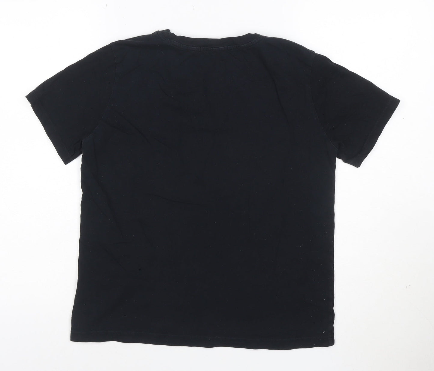 Pull&Bear Women Black Anti-Poser Embroidered Cotton T-Shirt S