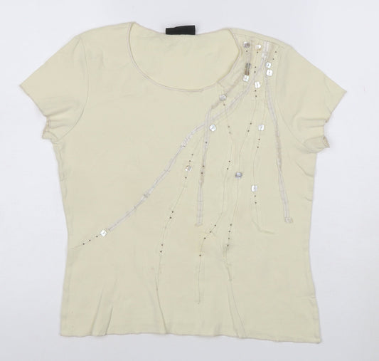 Principles Women's Beige Sequin Short Sleeve Cotton T-Shirt Size 14