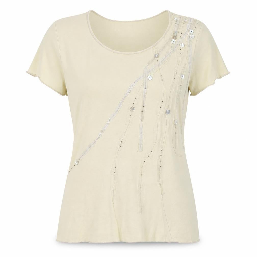 Principles Women's Beige Sequin Short Sleeve Cotton T-Shirt Size 14