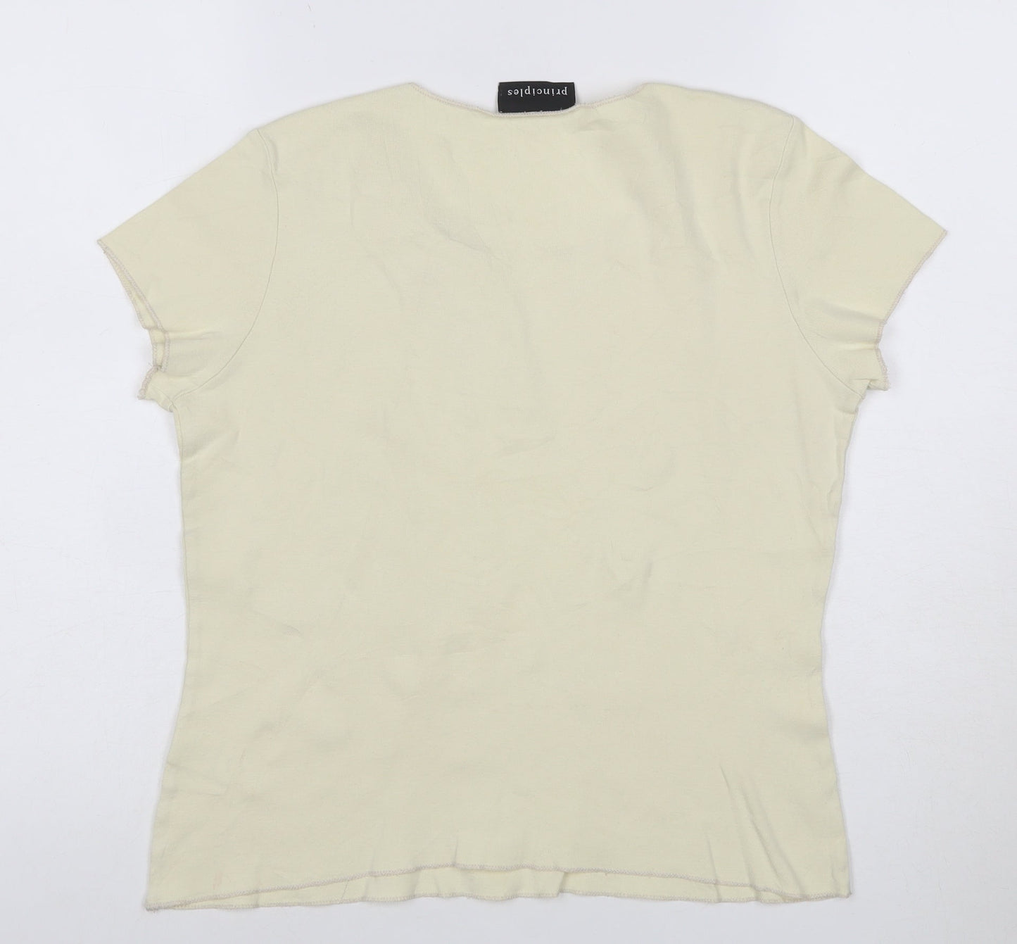 Principles Women's Beige Sequin Short Sleeve Cotton T-Shirt Size 14