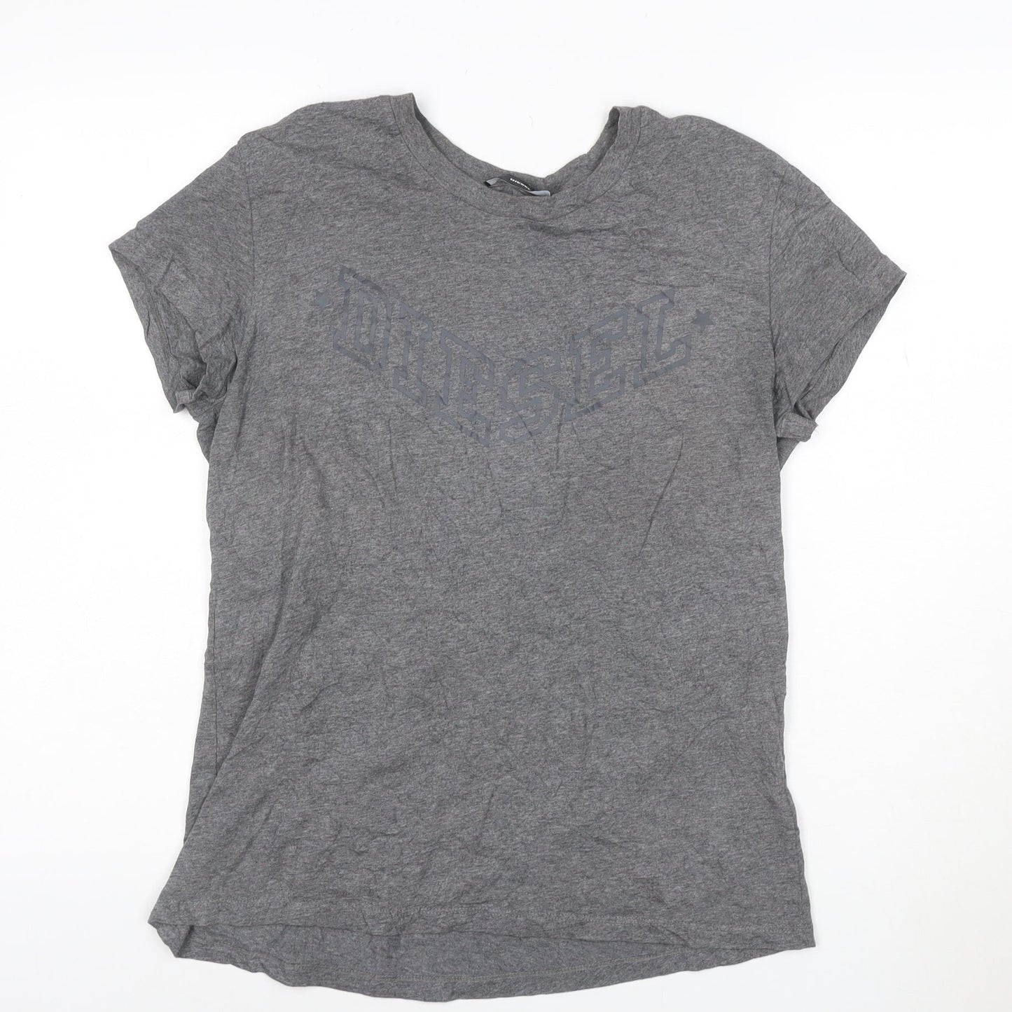 Diesel Women Grey Cotton Logo T-Shirt L Casual Short Sleeve
