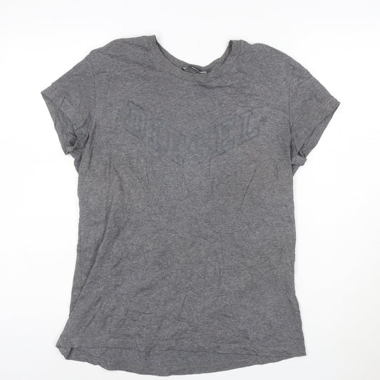 Diesel Women Grey Cotton Logo T-Shirt L Casual Short Sleeve