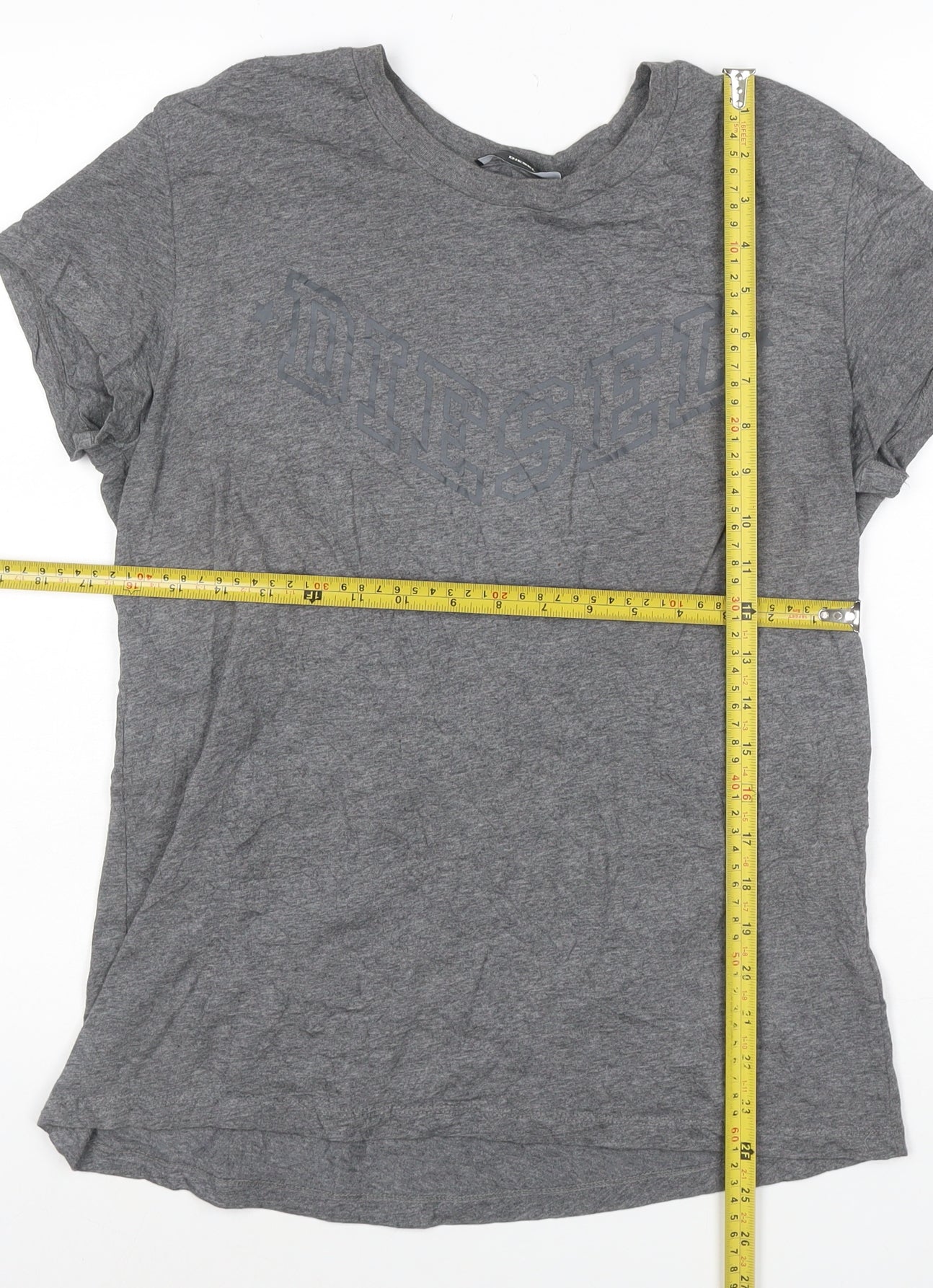 Diesel Women Grey Cotton Logo T-Shirt L Casual Short Sleeve