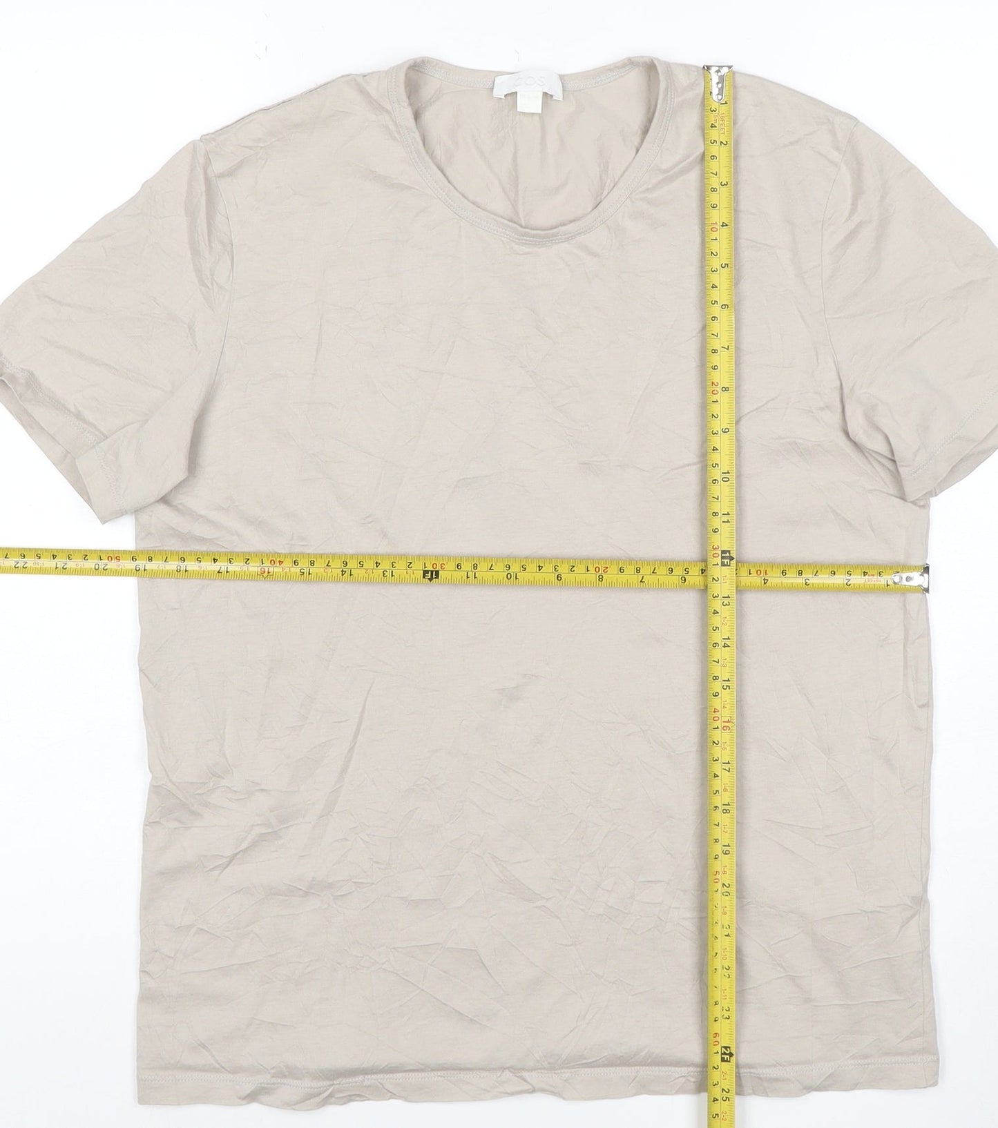 COS Men’s Beige Cotton Crew Neck Short Sleeve T-Shirt Size M