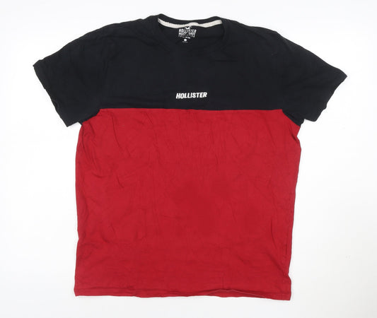 Hollister Men's Black Red Colourblock Cotton T-Shirt Size L