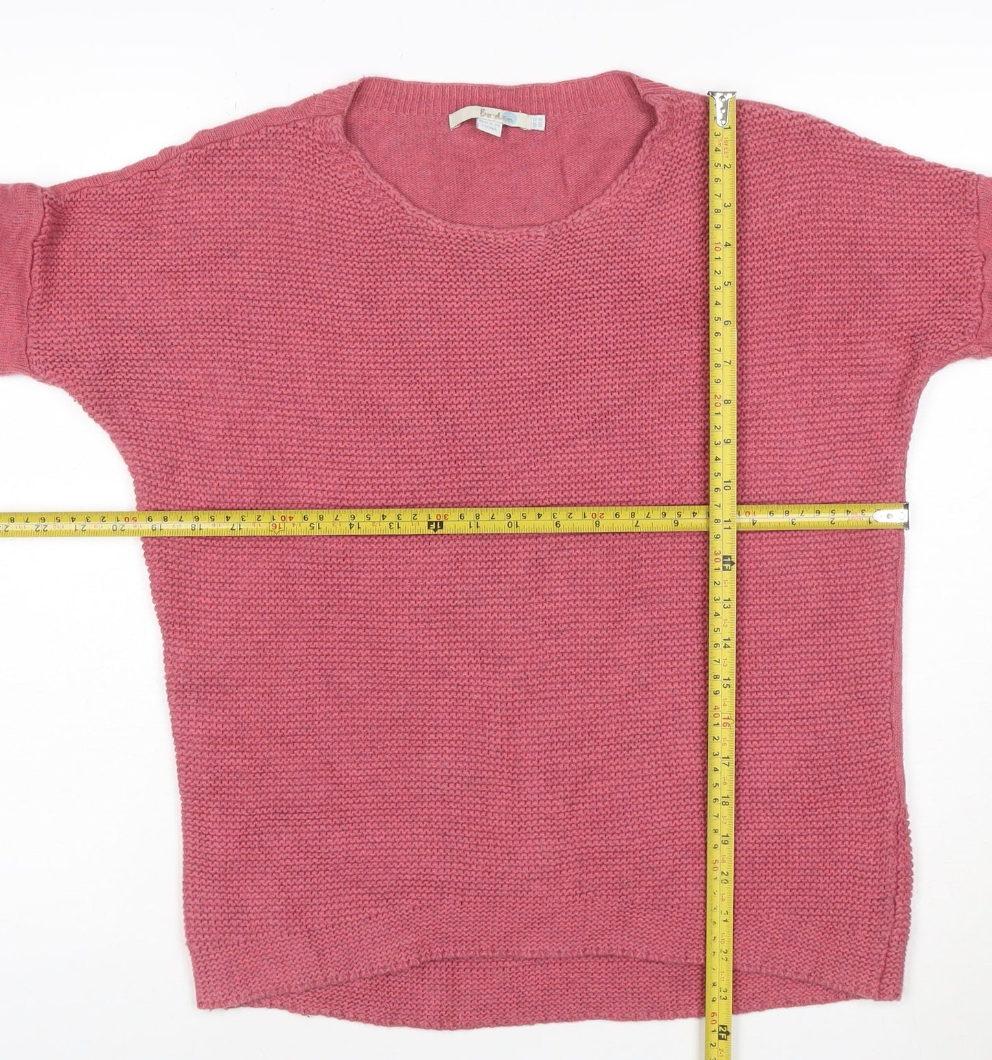 Boden Women Pink Crew Neck Long Sleeve Cotton Cashmere Jumper Size 12