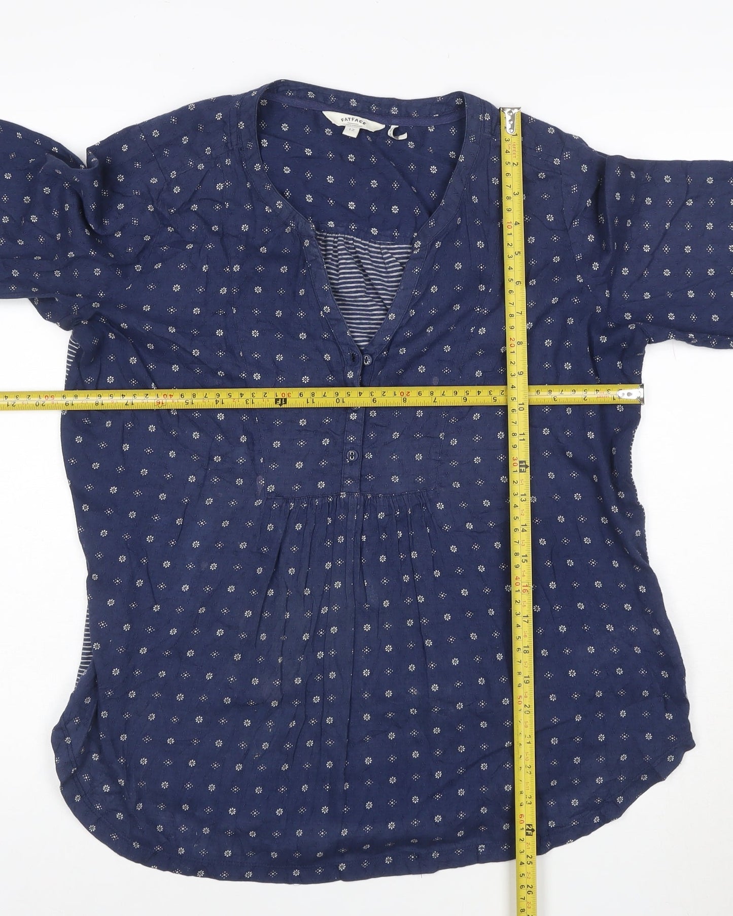 FatFace Women's Blue Floral Cotton Tunic Blouse Size 12