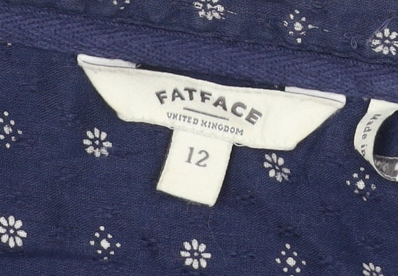 FatFace Women's Blue Floral Cotton Tunic Blouse Size 12