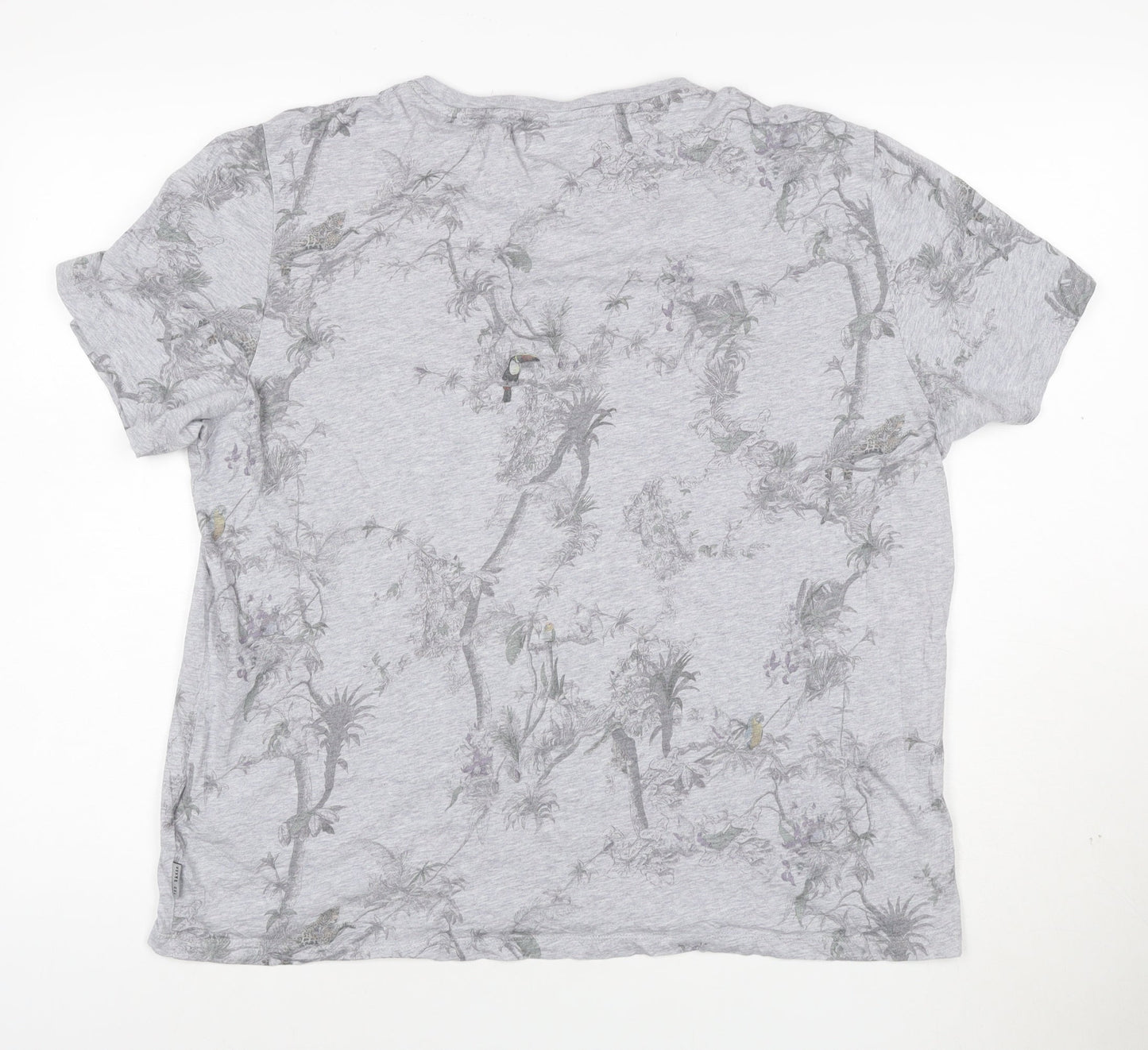 Ted Baker London Men's Grey Bird Print Crew Neck Cotton T-Shirt Size 6 (XXL)
