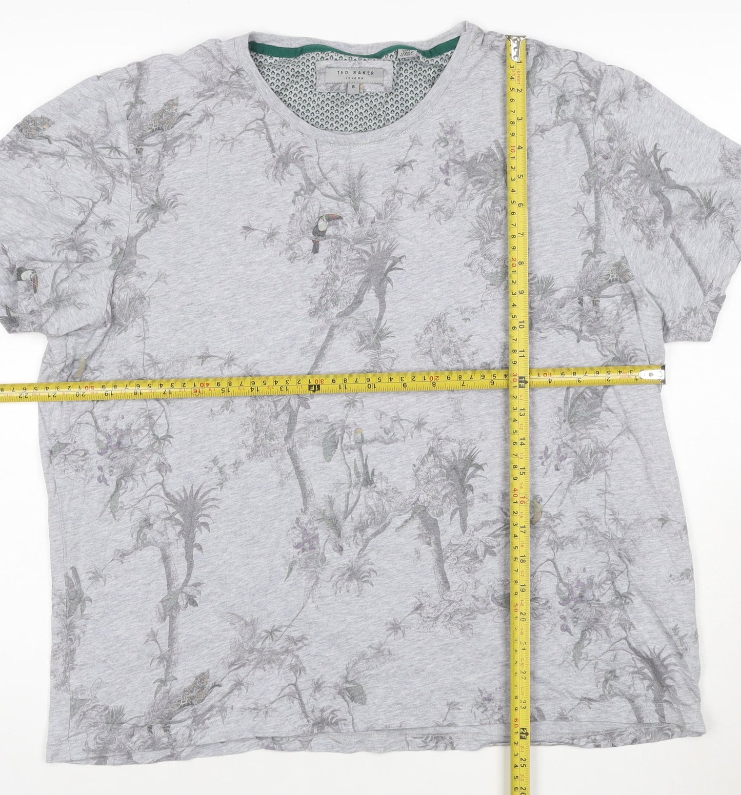 Ted Baker London Men's Grey Bird Print Crew Neck Cotton T-Shirt Size 6 (XXL)