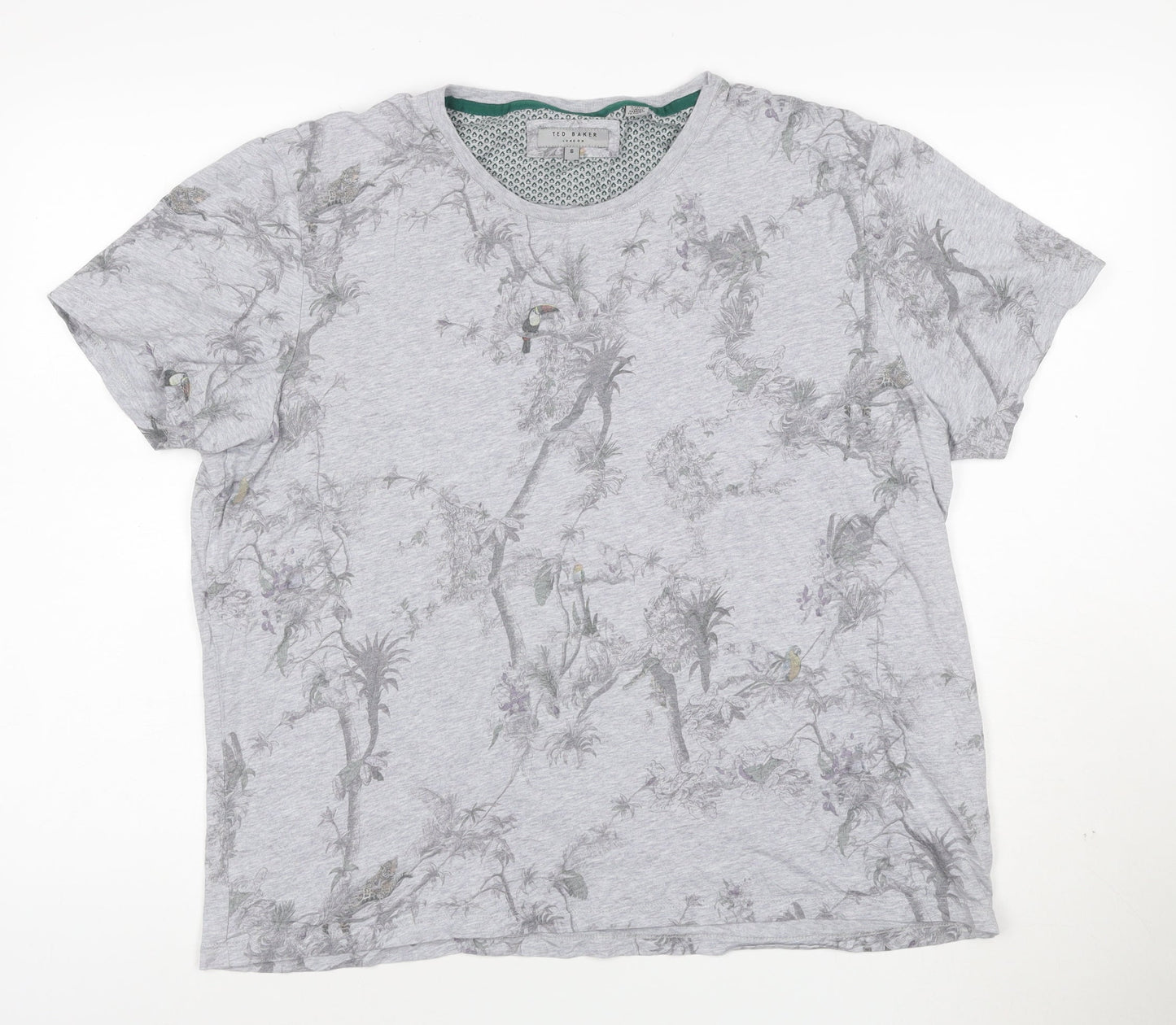 Ted Baker London Men's Grey Bird Print Crew Neck Cotton T-Shirt Size 6 (XXL)