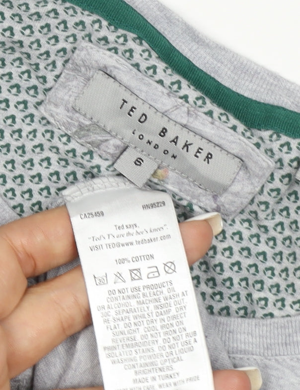 Ted Baker London Men's Grey Bird Print Crew Neck Cotton T-Shirt Size 6 (XXL)
