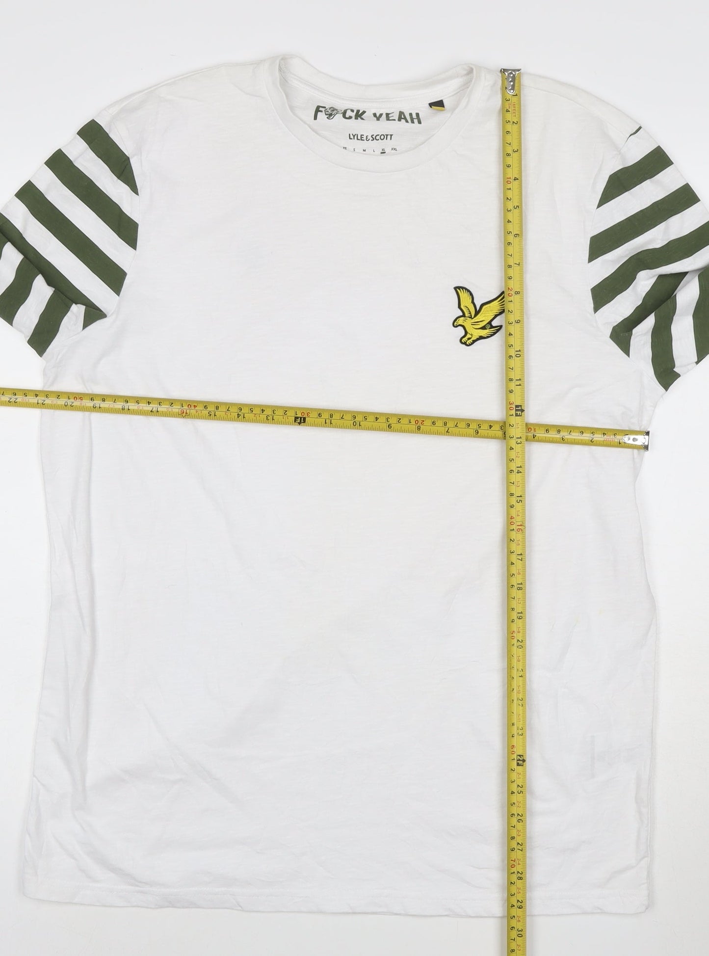 Lyle & Scott Men’s White Green Striped Long Sleeve T-Shirt XL
