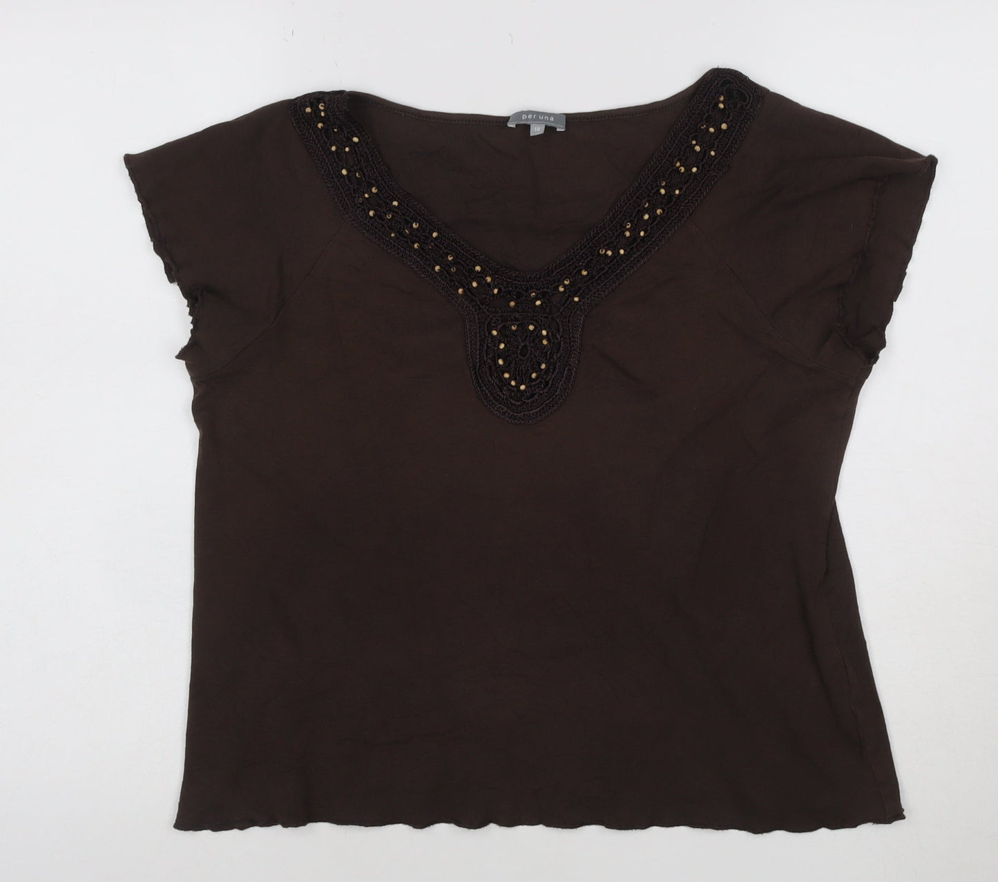 Marks and Spencer Per Una Women's Brown Beaded V-Neck Tunic Blouse Size 18