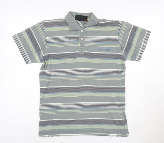 Animal Mens Grey Striped Cotton Polo Shirt Size S Regular Fit