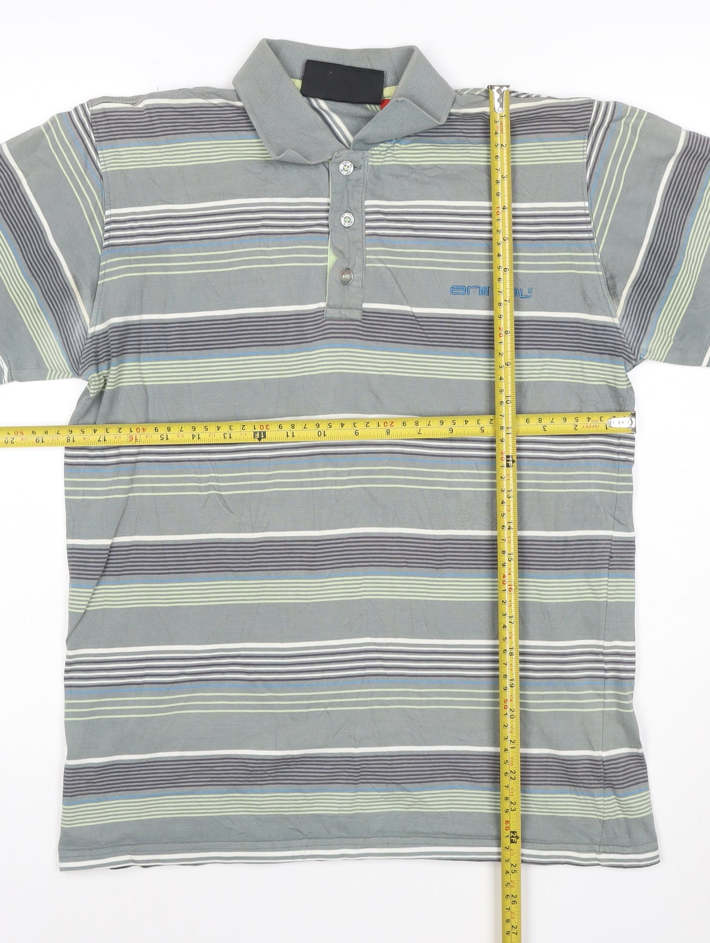 Animal Mens Grey Striped Cotton Polo Shirt Size S Regular Fit