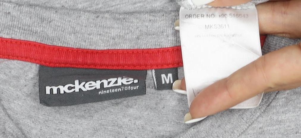 McKenzie Men’s Grey Logo Crew Neck Short Sleeve Cotton T-Shirt M
