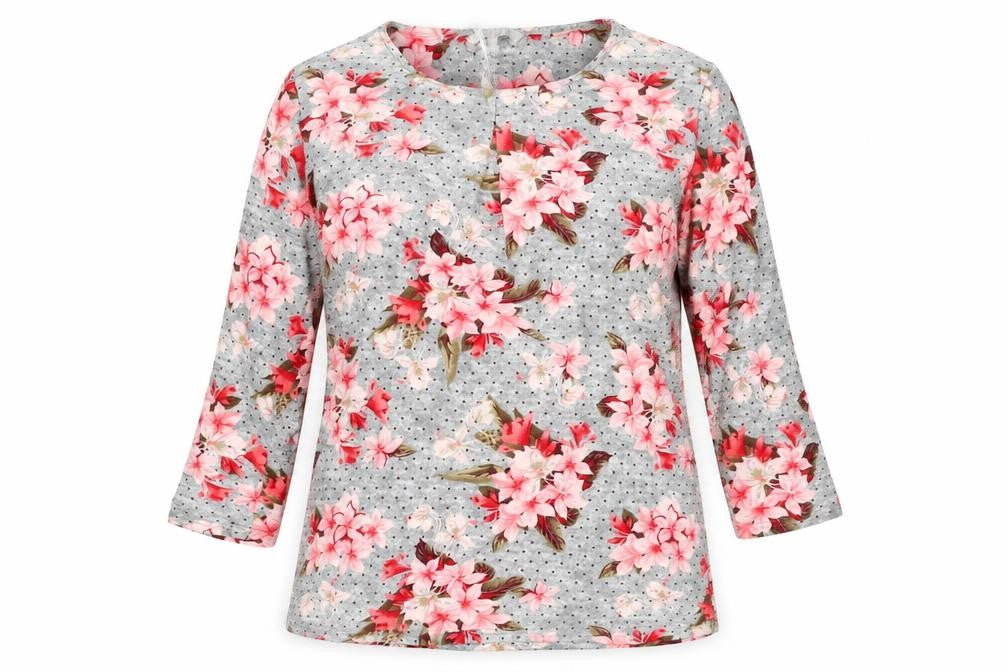 Pebble Bay Womens Grey Floral Long Sleeve Jersey Tunic Top Size 12