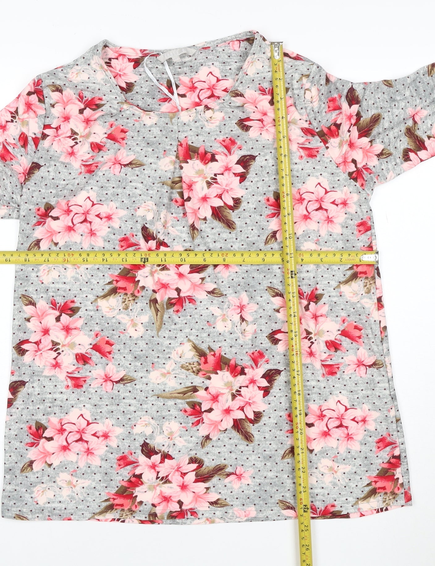 Pebble Bay Womens Grey Floral Long Sleeve Jersey Tunic Top Size 12