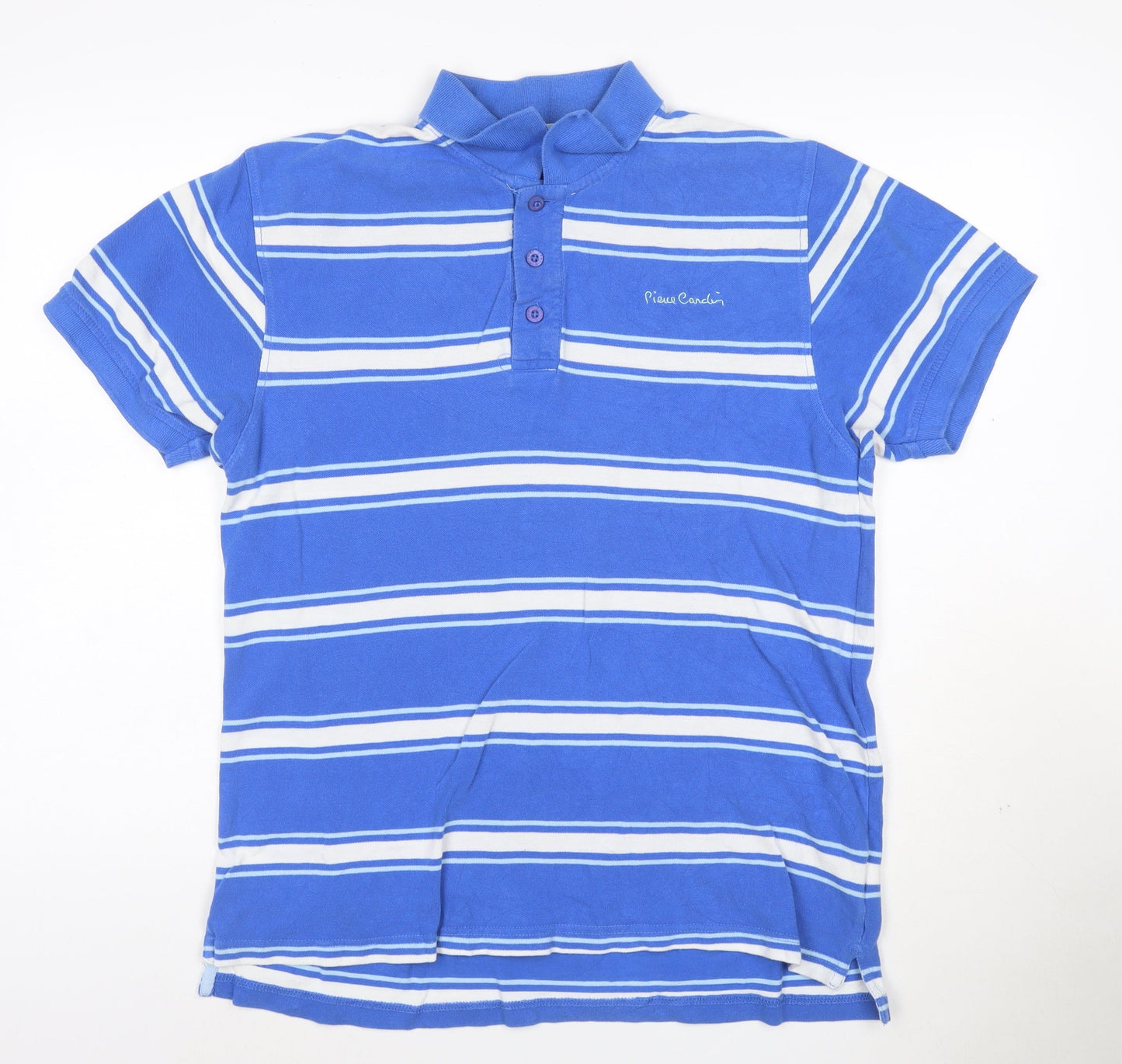 Pierre Cardin Men's Blue Striped Cotton Polo Shirt Size L